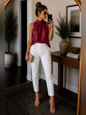 High neck satiny sleeveless blouse size small